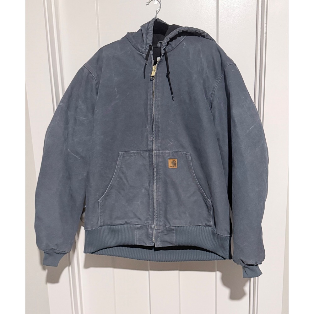 Carhartt Active Jacket Faded Blue Grey Duck Canvas Hooded Work Coat J130 L Tall